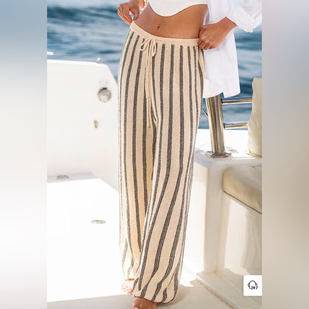 NEW CUPSHE Made to Chill striped drawstring pants XS